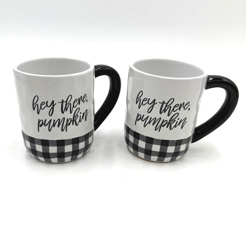 Robert‎ Stanley Set of 2 Mugs Hey There Pumpkin Buffalo Plaid Coffee Cup
